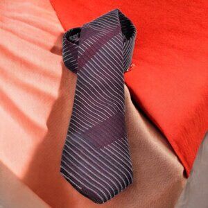 Vintage Pierre Cardin Mezzo Silk Wool Blend Tie Maroon Pink Black Stripe